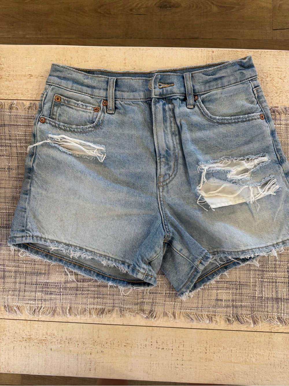 American Eagle Outfitters Light Wash Distressed Denim Shorts